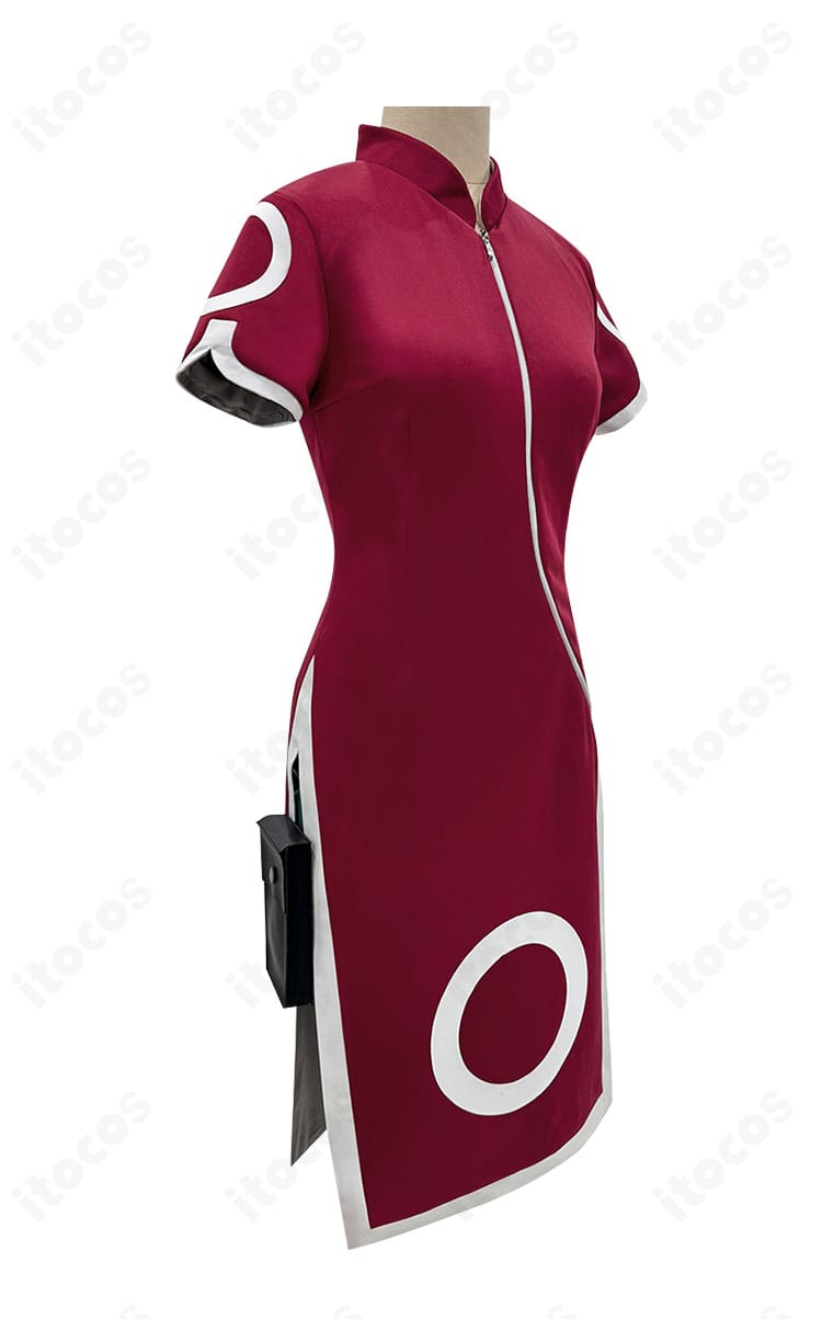 春野サクラ チャイナドレス衣装の右側面。立ち襟とサイドスリット、ウエストポーチの配置を確認できるアングル。