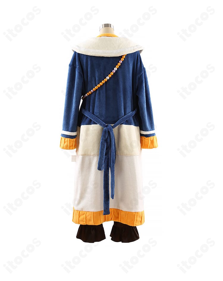 アットホーム衣装の背面全体図（コートの落ち感とバッグ位置の再現）