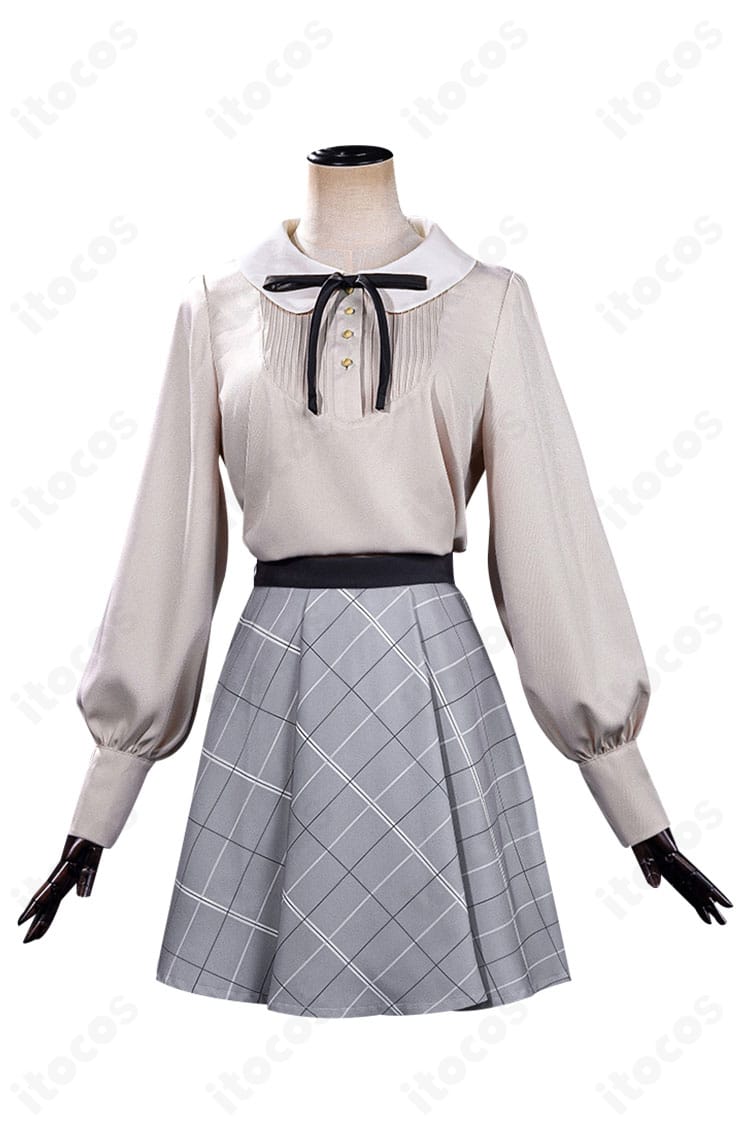 豊川祥子コスプレ衣装の正面全景。シャツとスカート、リボン配置などシルエットを確認できる商品画像