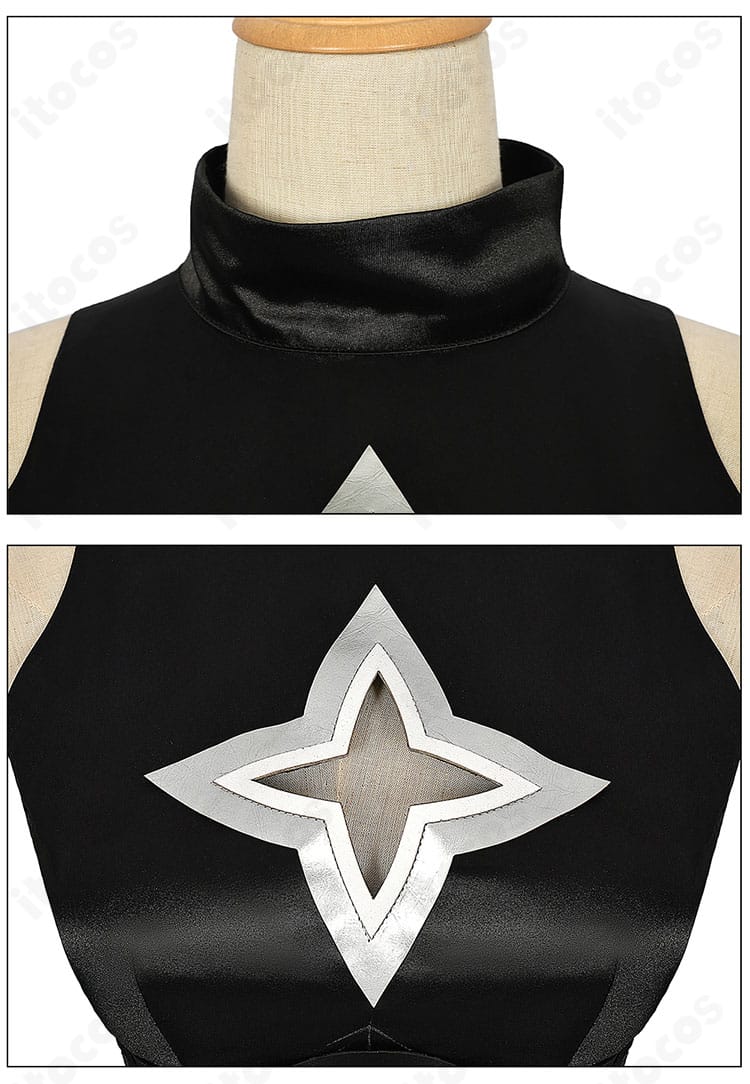 金色の闇 衣装の襟元と装飾ディテール。縁取りや意匠の質感が分かる接写。