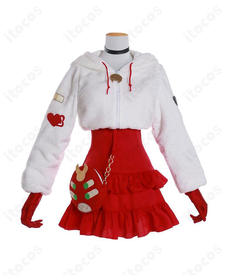 惣流・アスカ・ラングレー 冬の日私服コスプレの正面全身。コートとワンピースの色味とライン、帽子・チョーカーの配置が確認できる画像。