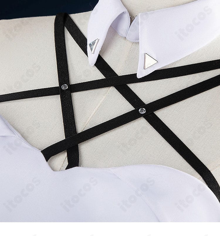 襟と肩帯の精緻な意匠。重なりと固定方法が見えるディテールショット。