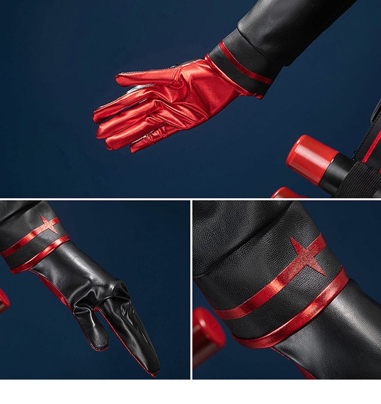 袖口と手袋のクローズアップ。エッジの装飾と質感が際立つ手元ディテール。