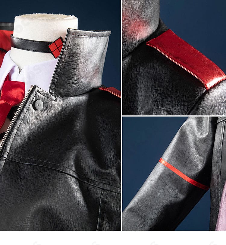 衣領と肩袖の装飾ディテール。段差のある意匠とステッチの整いを示す拡大写真。