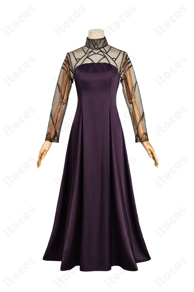 SAKAMOTO DAYS 大佛 黒いドレス コスプレ衣装 正面全身。シルエットと丈感、刺繍の配置を確認できる画像