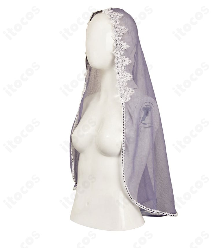 SAKAMOTO DAYS 大佛 黒いドレス コスプレ衣装 ベール左側装飾アップ。繊細なビーズ調ディテールが映える