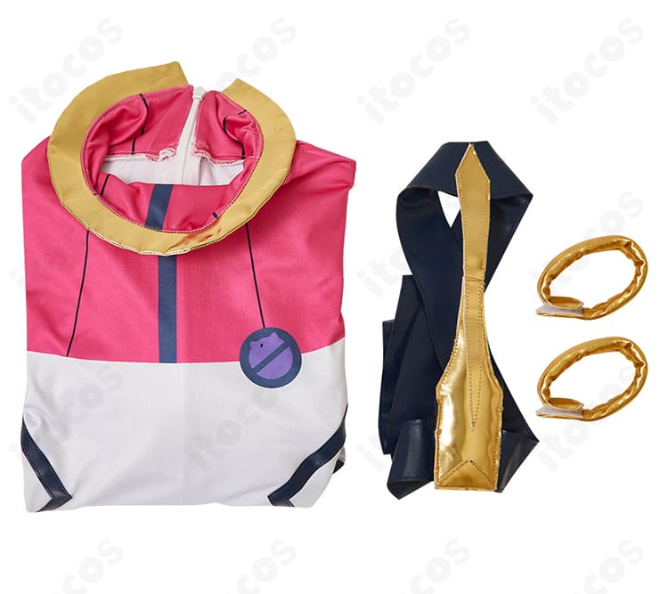 セット内容一式レイアウト。全身タイツ・ベルト・手首飾りの同梱物を一覧で確認できる画像。