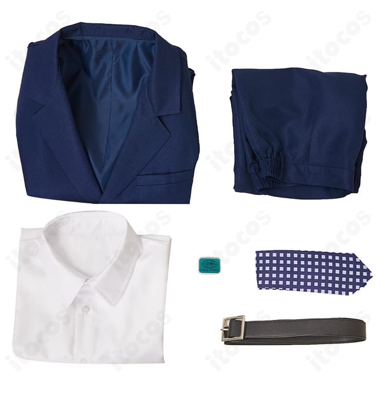 セヴェランス マーク・スカウト衣装のセット内容一覧。コート、シャツ、ズボン、ネクタイ、ベルト、胸飾りを一望