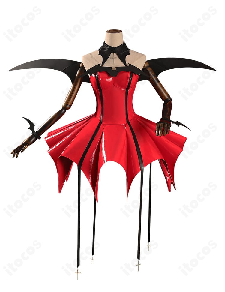 しゅごキャラ！ ほしな歌唄 コスプレ衣装の正面全身写真。悪魔ルナティックチャームのダークゴシックなデザインを強調