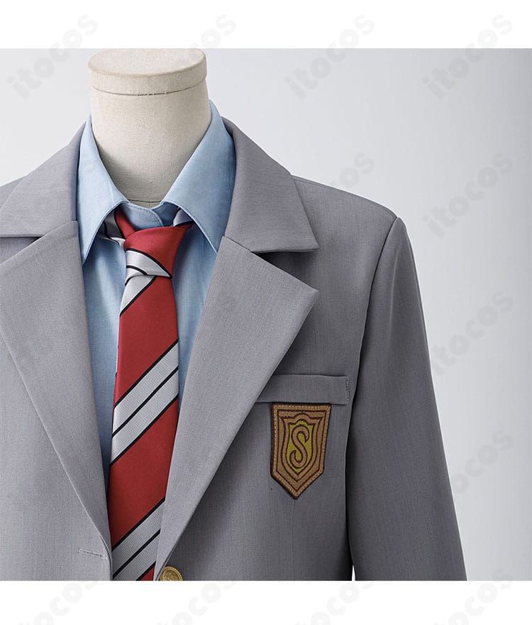 四月は君の嘘 制服コスプレのネクタイ装飾アップ。市立墨谷中学校イメージのカラーリングを丁寧に表現。