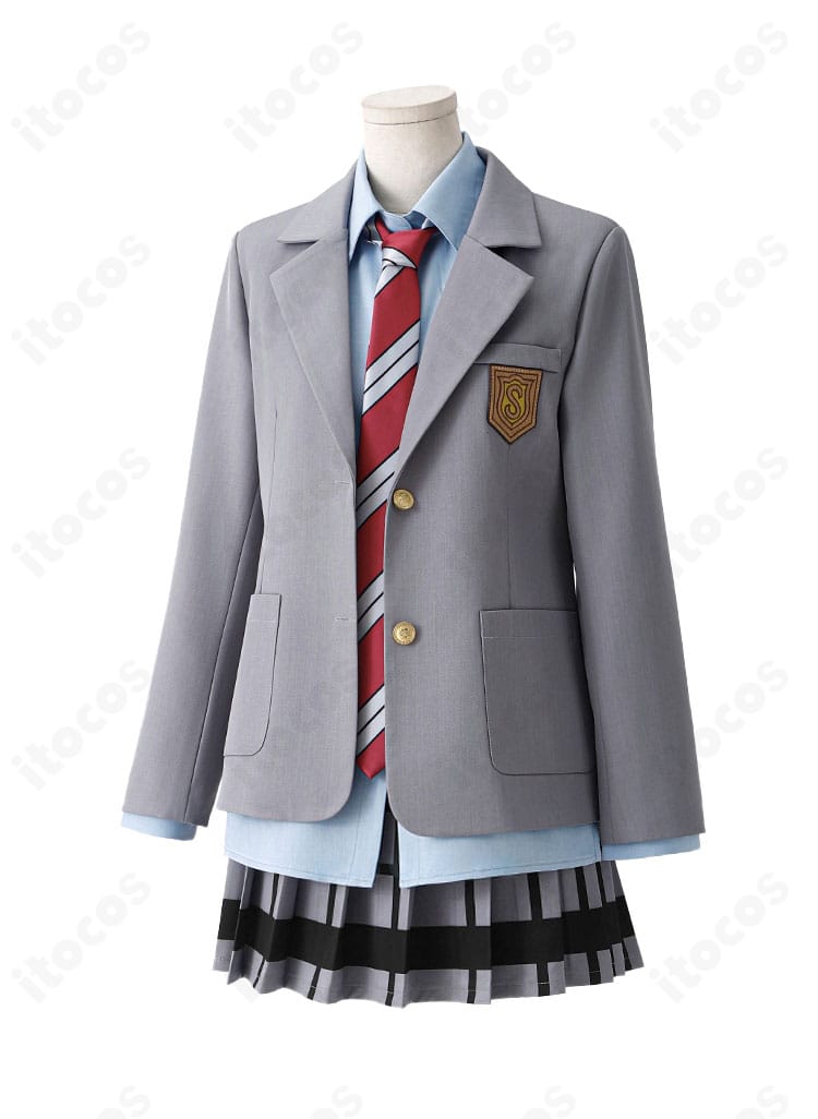 四月は君の嘘 宮園かをり 制服コスプレのサイドシルエット。ウエストラインとスカートの落ち感を確認可能。