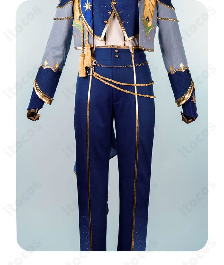 青葉つむぎ コスプレ衣装のズボン装飾アップ。サイドラインと紐飾りの再現度を確認。