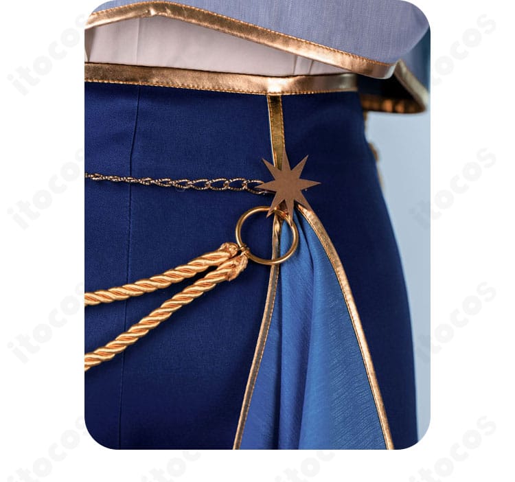 青葉つむぎ コスプレ衣装の腰飾りディテール。チェーンとタッセルの華やかなアクセント。