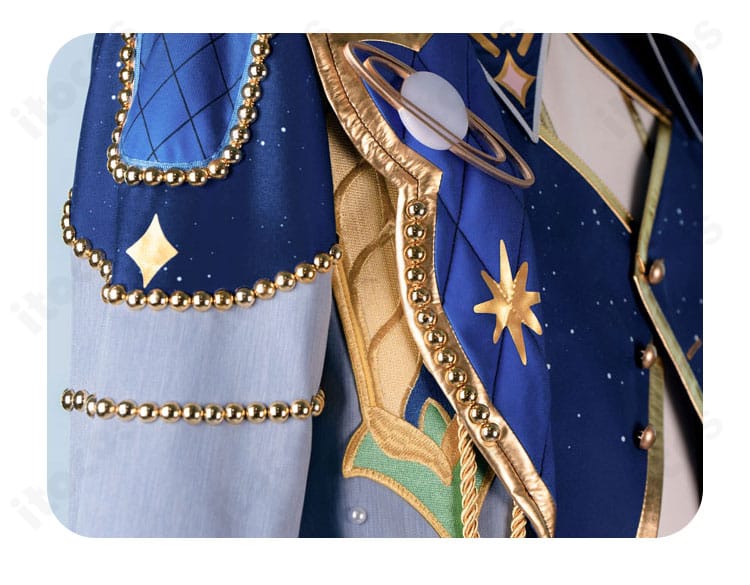 青葉つむぎ コスプレ衣装の袖装飾アップ。刺繍風ディテールと装飾の質感をクローズアップ。