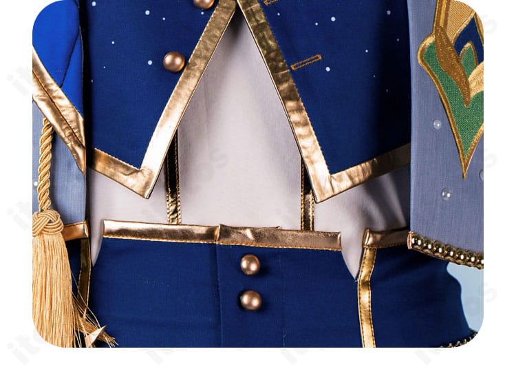 青葉つむぎ コスプレ衣装の裾飾りアップ。光沢パイピングが映える丁寧な縫製。