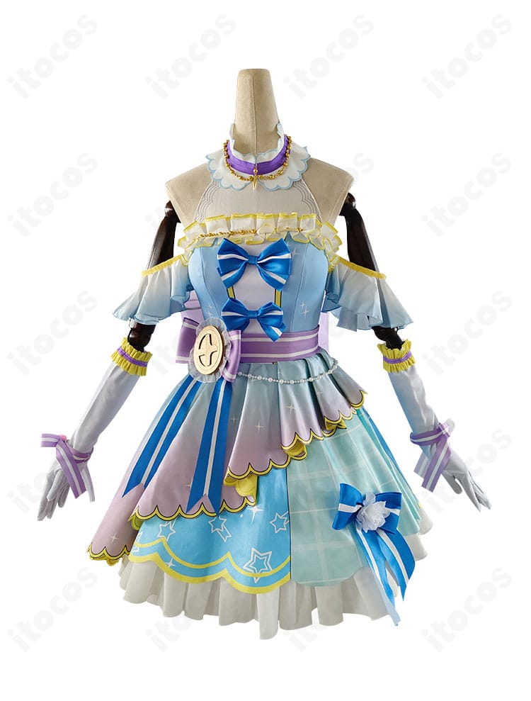 スクフェス 絢瀬絵里 カウントダウンライブ編コスプレ 正面全身。ワンピースと装飾一式でイベント映えする豪華セット