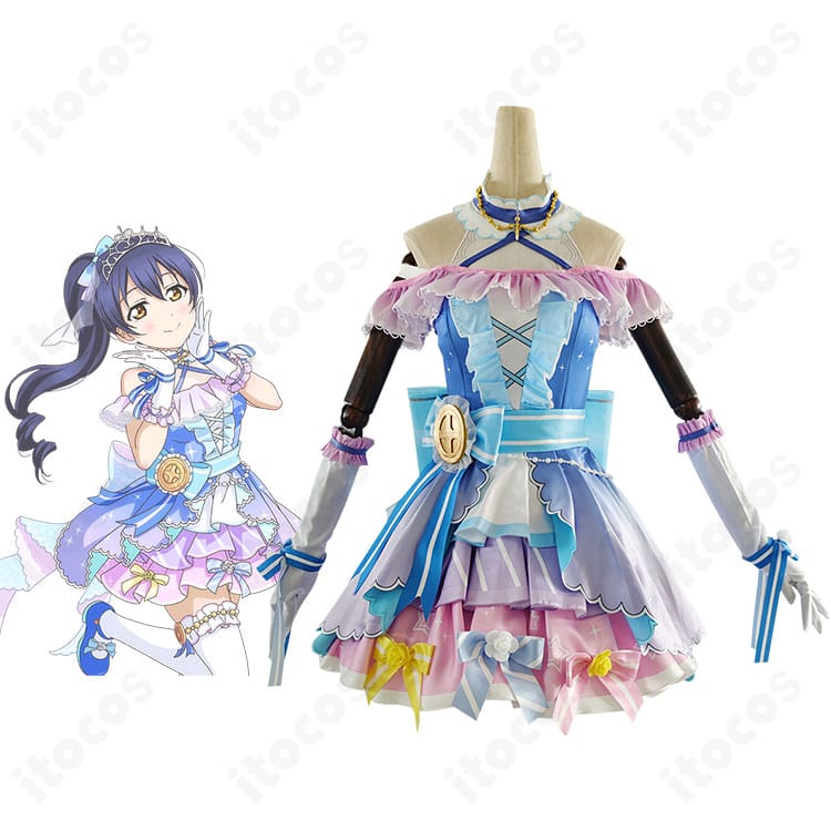 園田海未 カウントダウンライブ編 コスプレ衣装の正面比較画像。配色と装飾の再現度を確認できます。