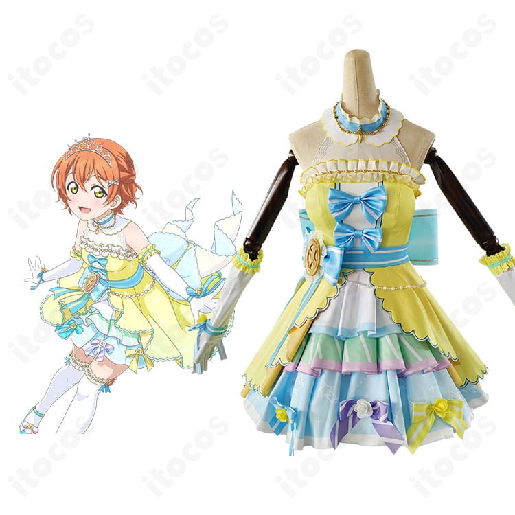 ラブライブ！スクフェス 星空凛 カウントダウンライブ編 衣装の正面と公式イラスト比較。王冠と腰飾りの位置・比率を忠実再現。