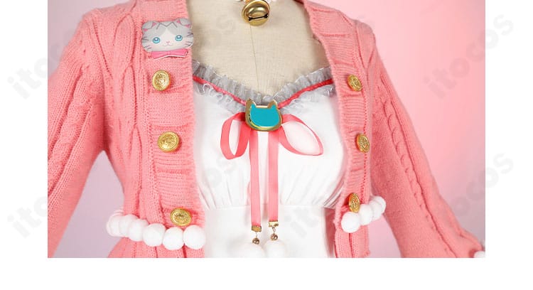 スクスタ 東條希 猫日和ver ネックライン装飾の近接。チョーカーとビジューが華やかさを演出。