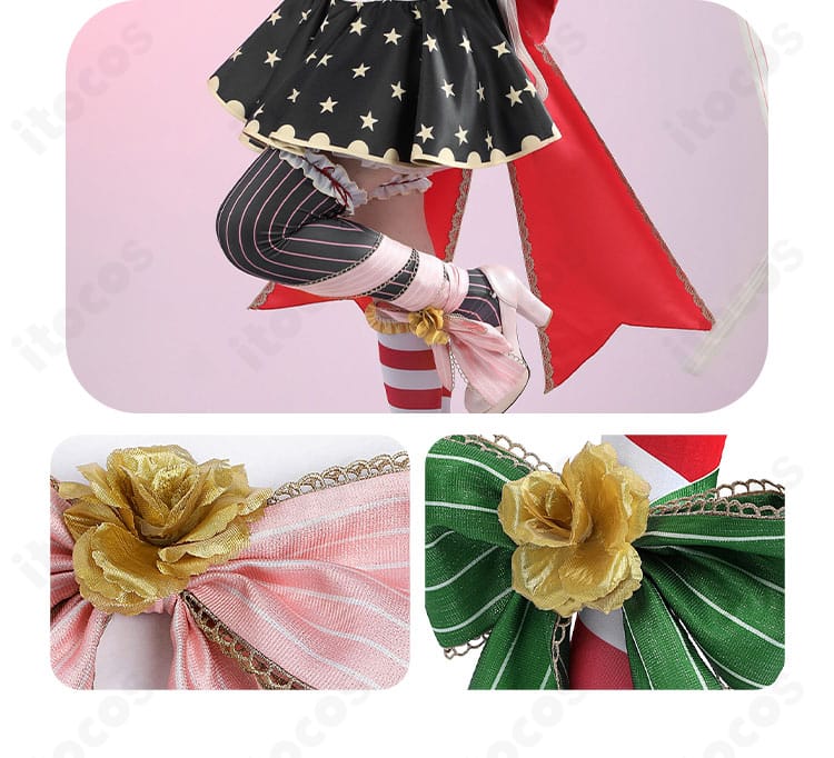 蝶結び花飾り足元ディテール｜足首飾りの蝶結びと花飾りの立体感を強調