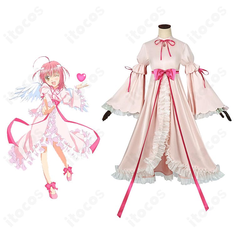 商品正面と日奈森あむのアミュレットエンジェル衣装を並べた画像。白基調と大きなリボンが高再現でわかる構成。