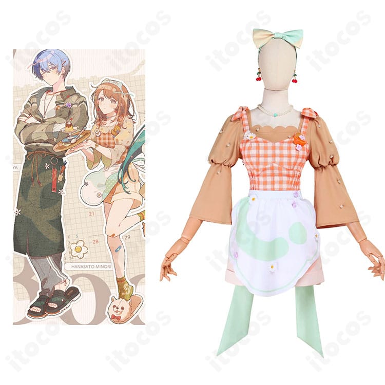 プロセカ 花里みのり 我らペガサス探検隊！コスプレ衣装の正面とキャラ比較。色味・装飾を忠実再現した高完成度セット