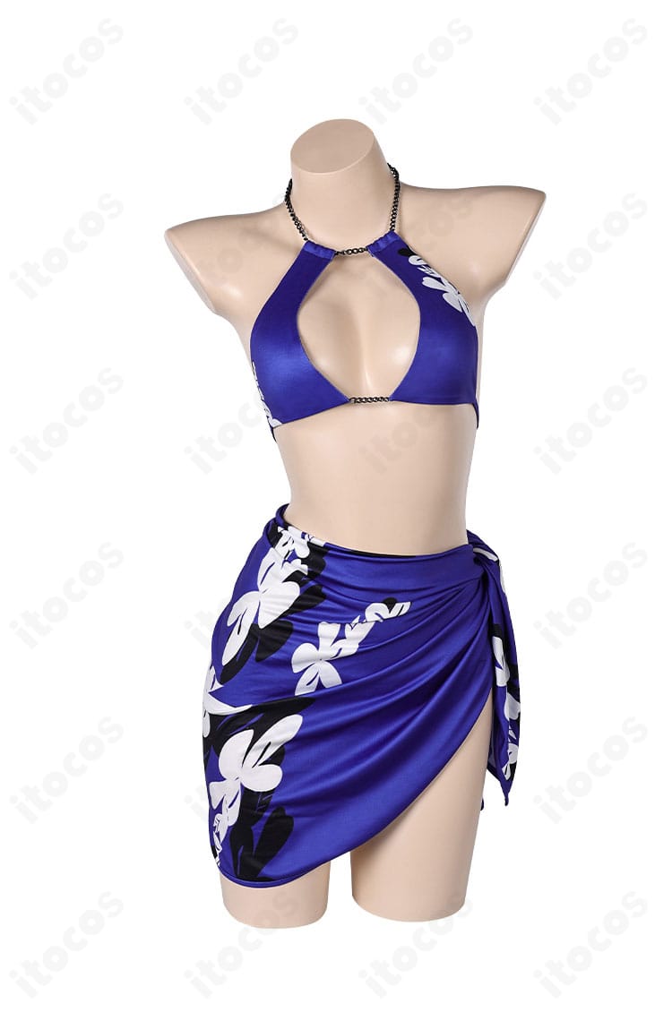 鉄拳8 レイナの水着コスプレ衣装 正面全身。クールな配色とラインでレイナの魅力を高再現。