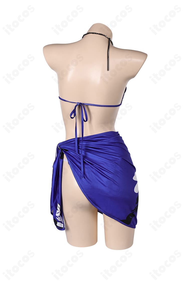 鉄拳8 レイナの水着コスプレ衣装 背面。背中のラインと腰布の落ち感ディテールを明瞭に表現。