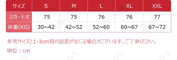 サイズ表の対応表記画像｜S〜XXLの寸法確認用ガイド