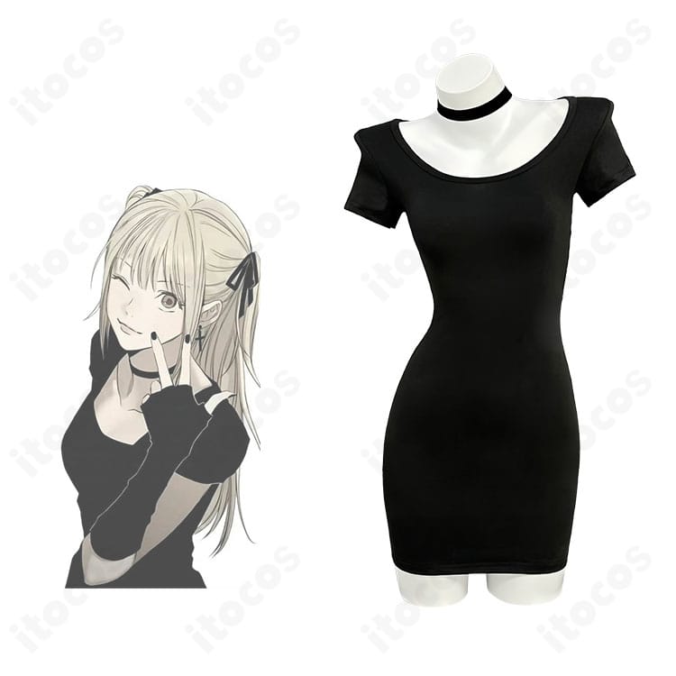 弥海砂の黒ワンピース衣装 正面とキャラクター比較イメージ｜DEATH NOTE公式デザインの雰囲気を再現
