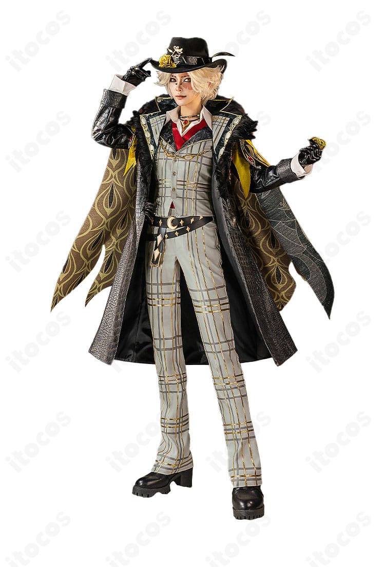 第五人格 探鉱者 梟徒コスプレの正面ディテール。コートとベストの縫製・装飾の質感が分かるアップ。