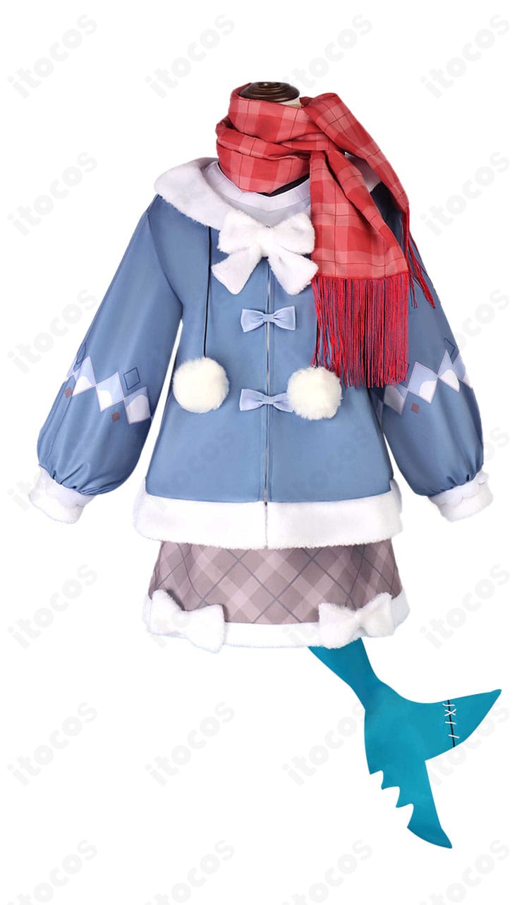 がうる・ぐら 2025新春衣装コスプレの正面ディテール。門襟と胸元蝶結び、装飾の質感が分かるアップ