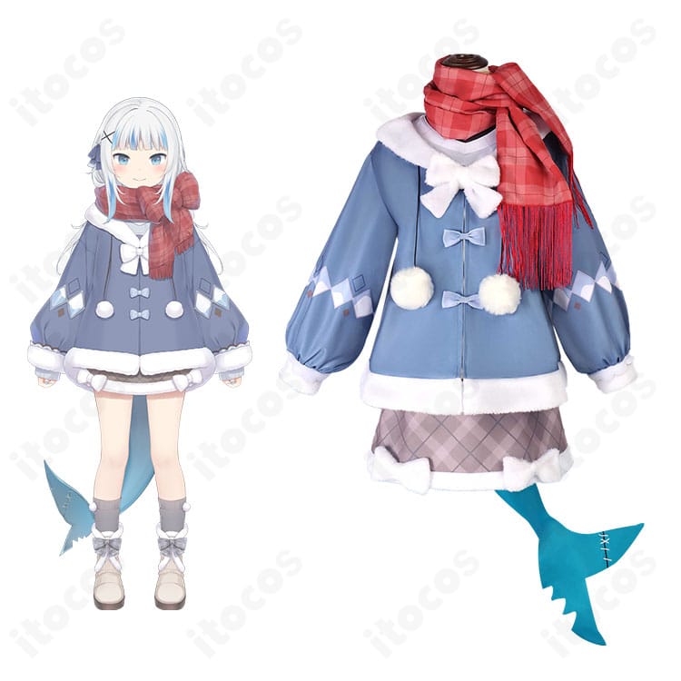 ITOCOS製 がうる・ぐら 2025新春衣装コスプレの正面全体。コートとスカート、マフラーと尻尾パーツで新春らしさを表現