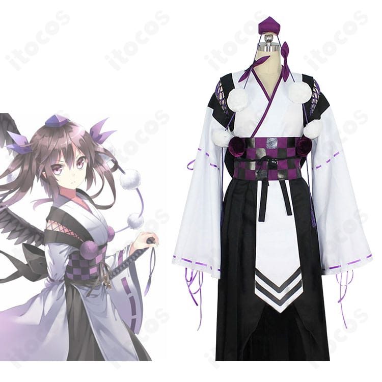 東方Project 姫海棠はたてのコスプレ衣装・正面全身。キャラクターイメージと融合した高再現のシルエットが分かる構図。トップスとコルセットベルトのバランスが特徴。