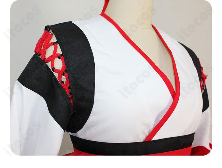 射命丸文 コスプレ衣装の襟元ディテール。精密な刺繍と装飾が近接撮影でも映える仕上がり。