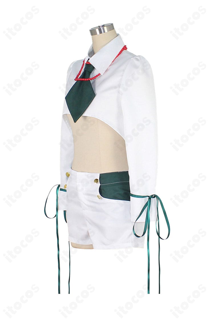 Rche（傲慢ちゃん）コスプレ衣装の左側面。リボンとトップスのディテール、バランスの良い装飾配置を示す写真