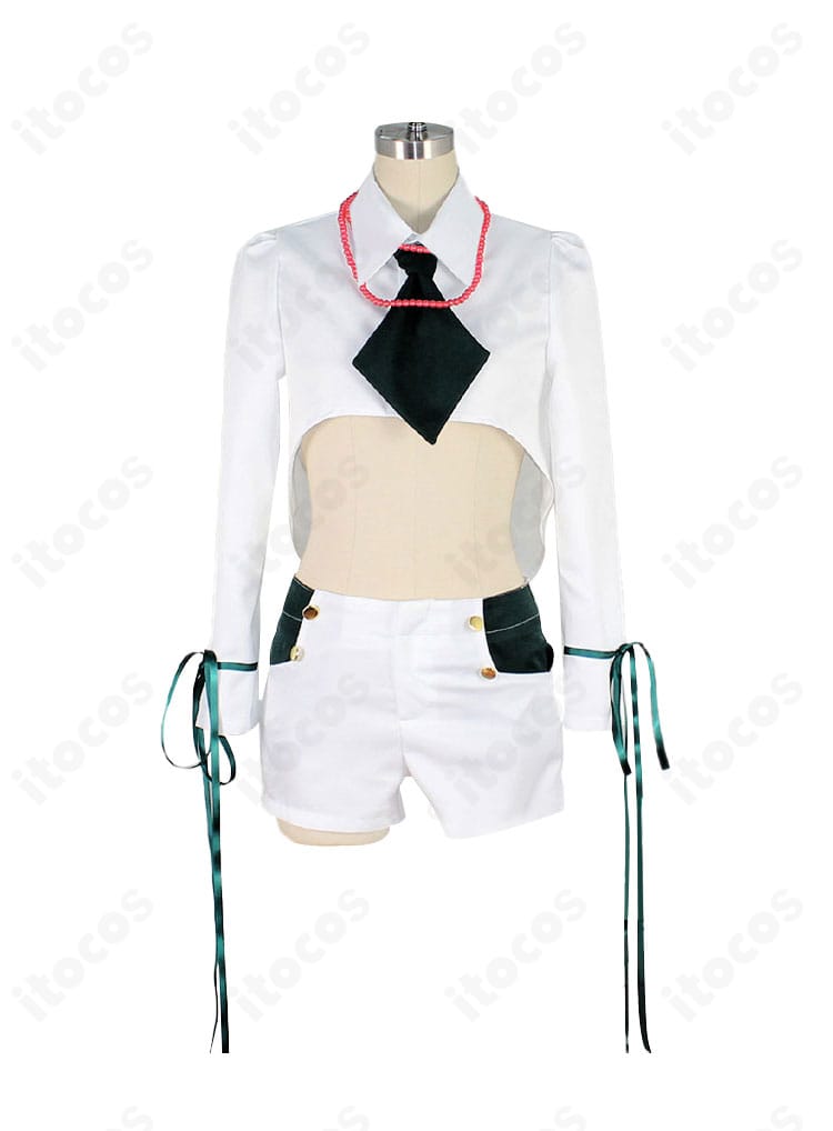 Rche（傲慢ちゃん）コスプレ衣装の正面アップ。トップスのラインとネクタイの配置、縫製の仕上がりが分かる詳細写真