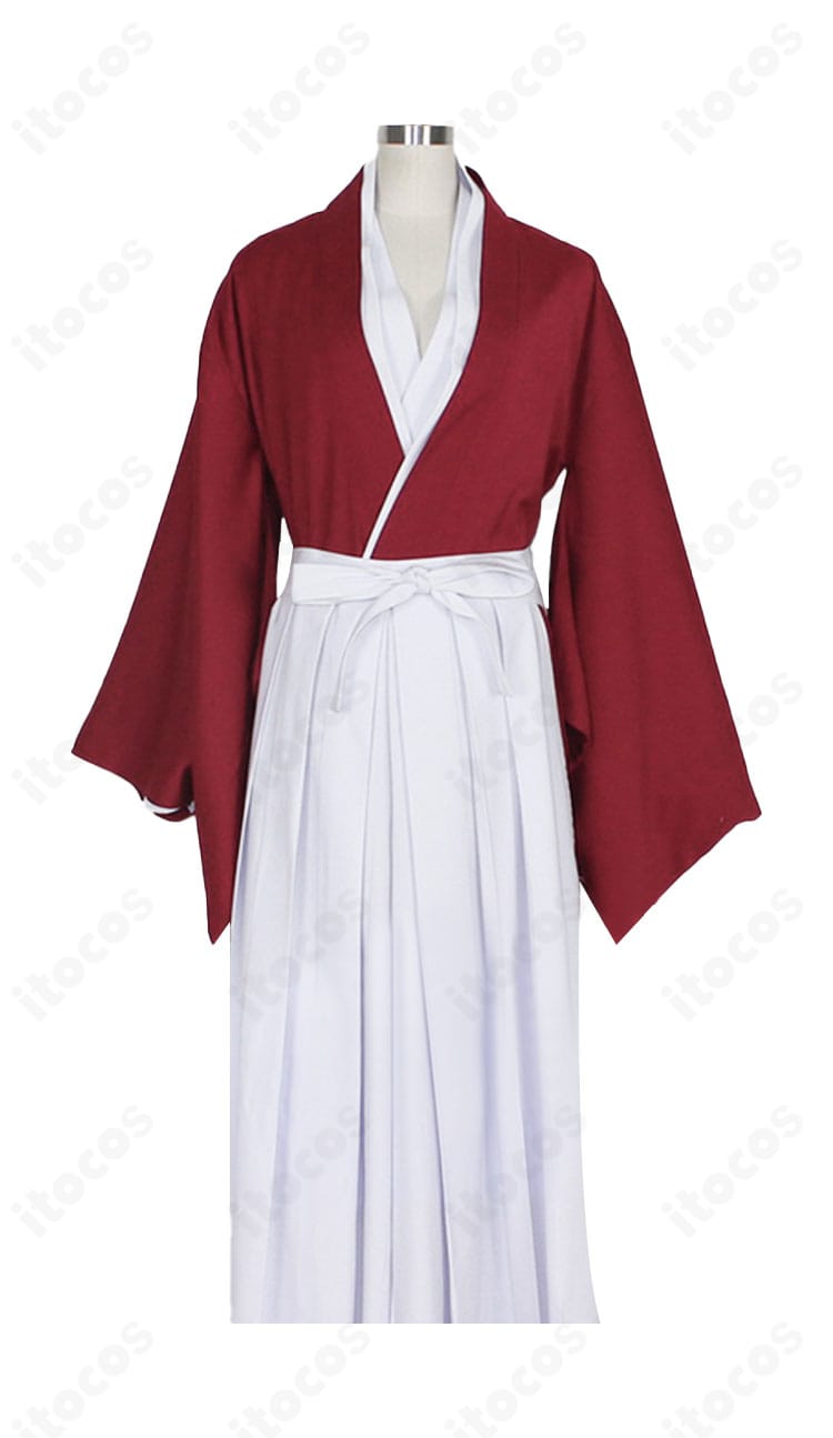 緋村剣心コスプレ衣装の正面全体像。道着と袴のバランスと縫製の美しさが分かる商品画像