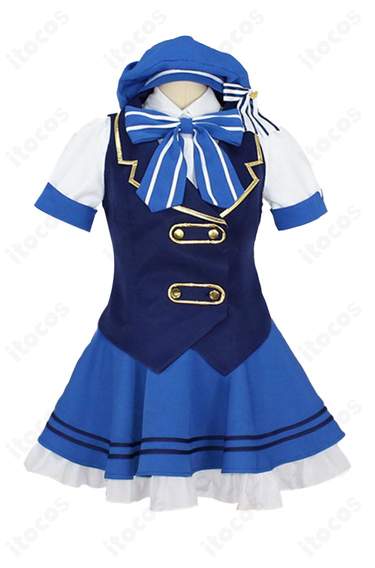 香風智乃 メイド服コスプレ衣装の正面全身。ベストとスカートのラインが美しく、イベント向けの着心地が伝わる構図。