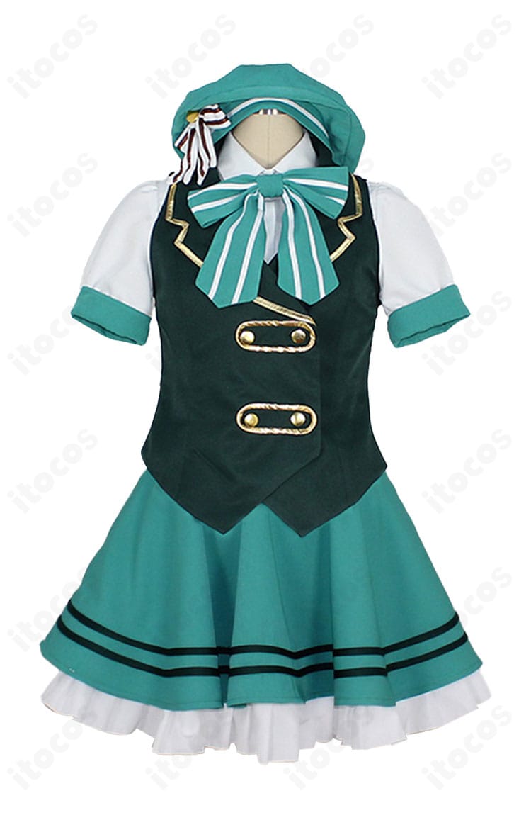 宇治松千夜 メイド服コスプレ 正面全体図。トップス・ベスト・スカートのバランスが分かる高再現デザイン。