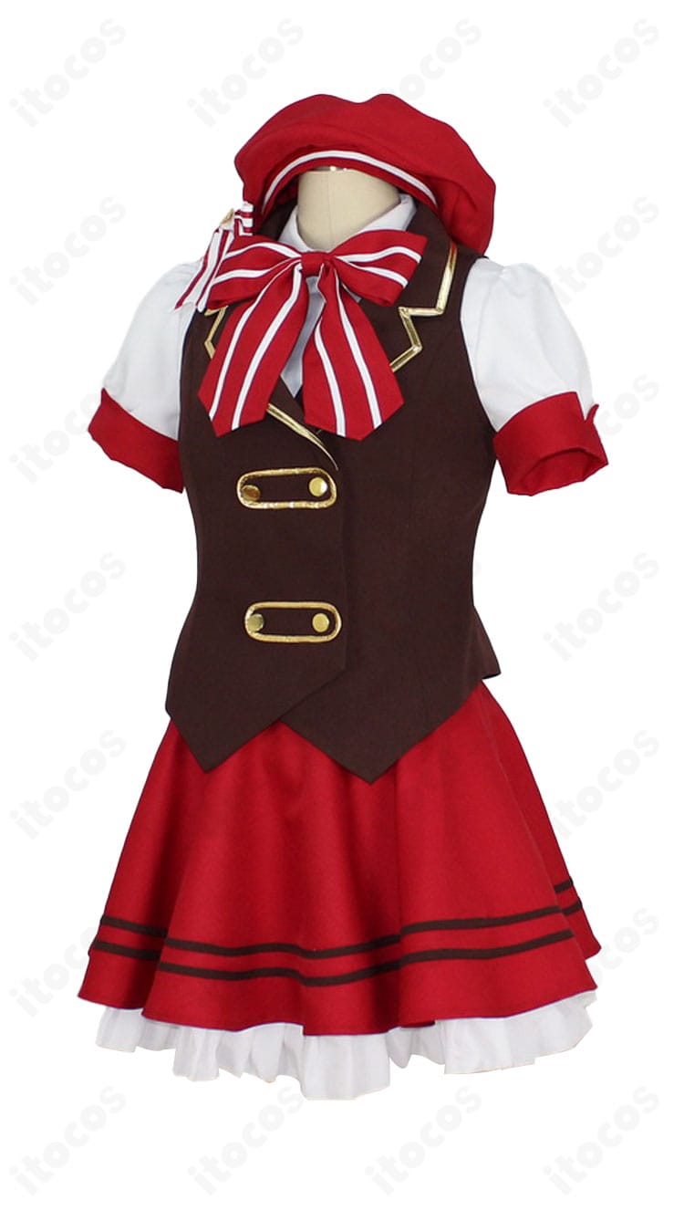 ココア メイド服コスプレ衣装 左側面。袖口のフリルと手首飾り、サイドシルエットのバランスが分かる画像