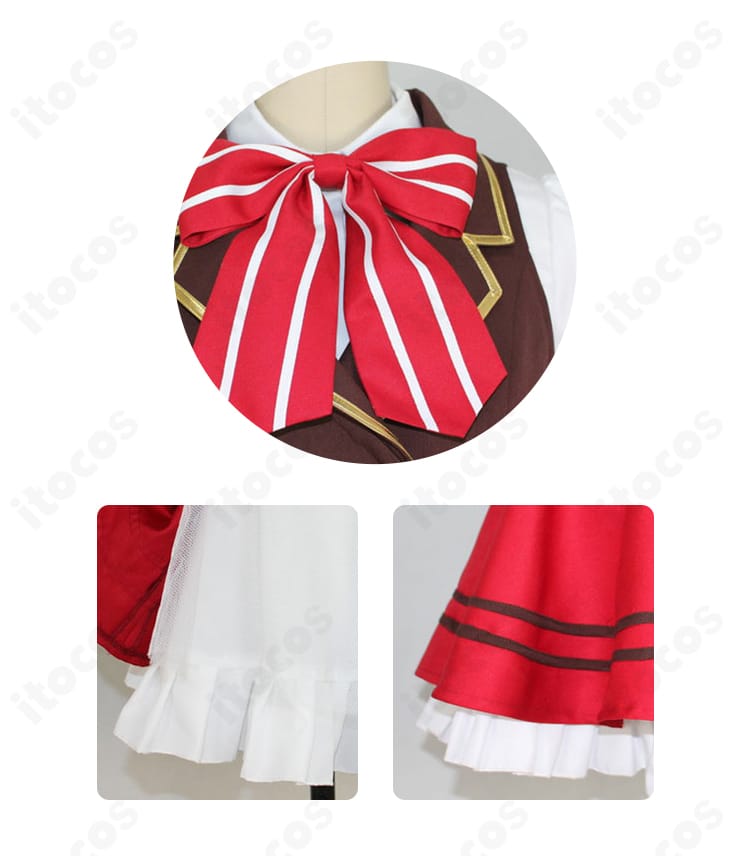 ココア メイド服の襟とスカート装飾のアップ。精密刺繍とフリルの質感、配色の美しさを示す画像