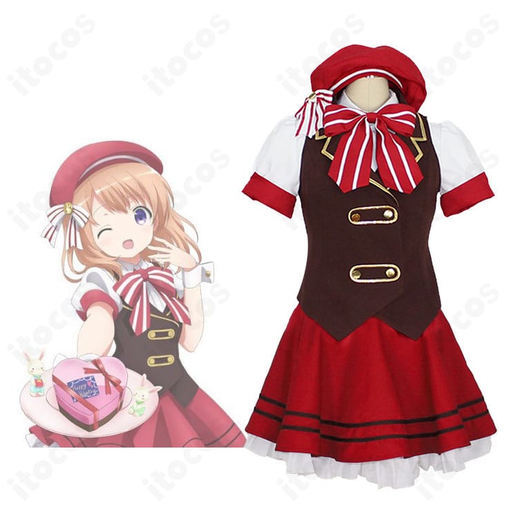 ご注文はうさぎですか？保登心愛のメイド服コスプレ衣装とキャラクター比較。正面シルエットと配色の再現度が分かる画像