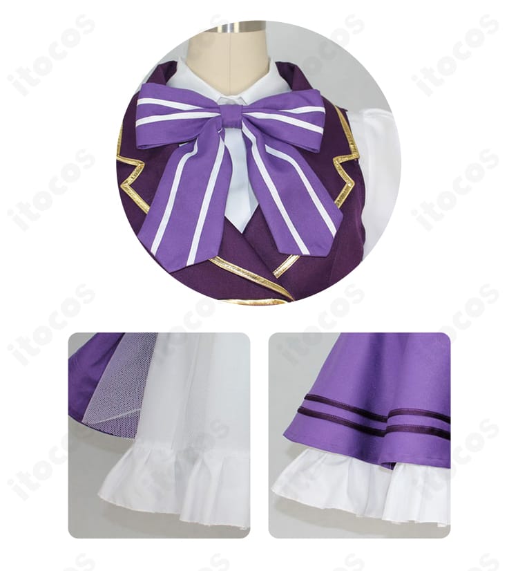 リゼ メイド服の装飾クローズアップ。レース縁取りと刺繍調ディテールが映える近接写真。