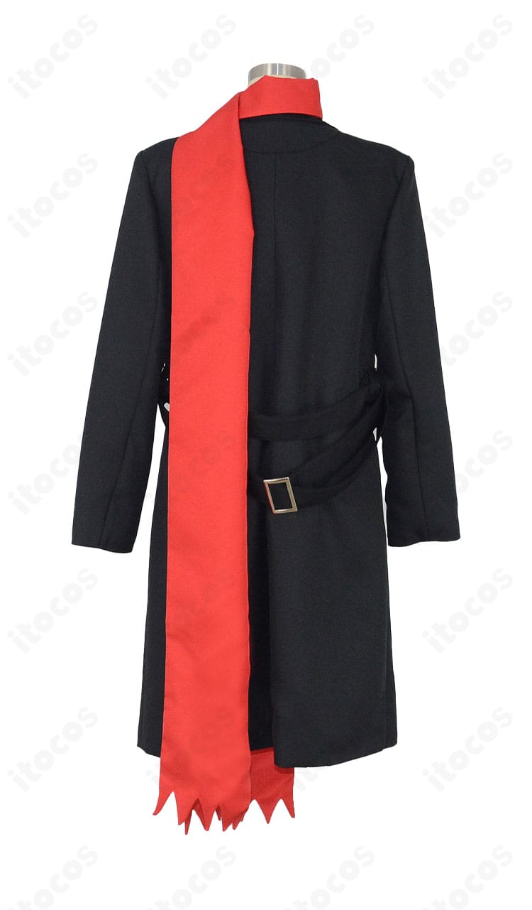 ギルティクラウン 桜満集コスプレ衣装 背面。背中から裾へ続く縫製ラインとシルエットの再現性が伝わる後ろ姿。