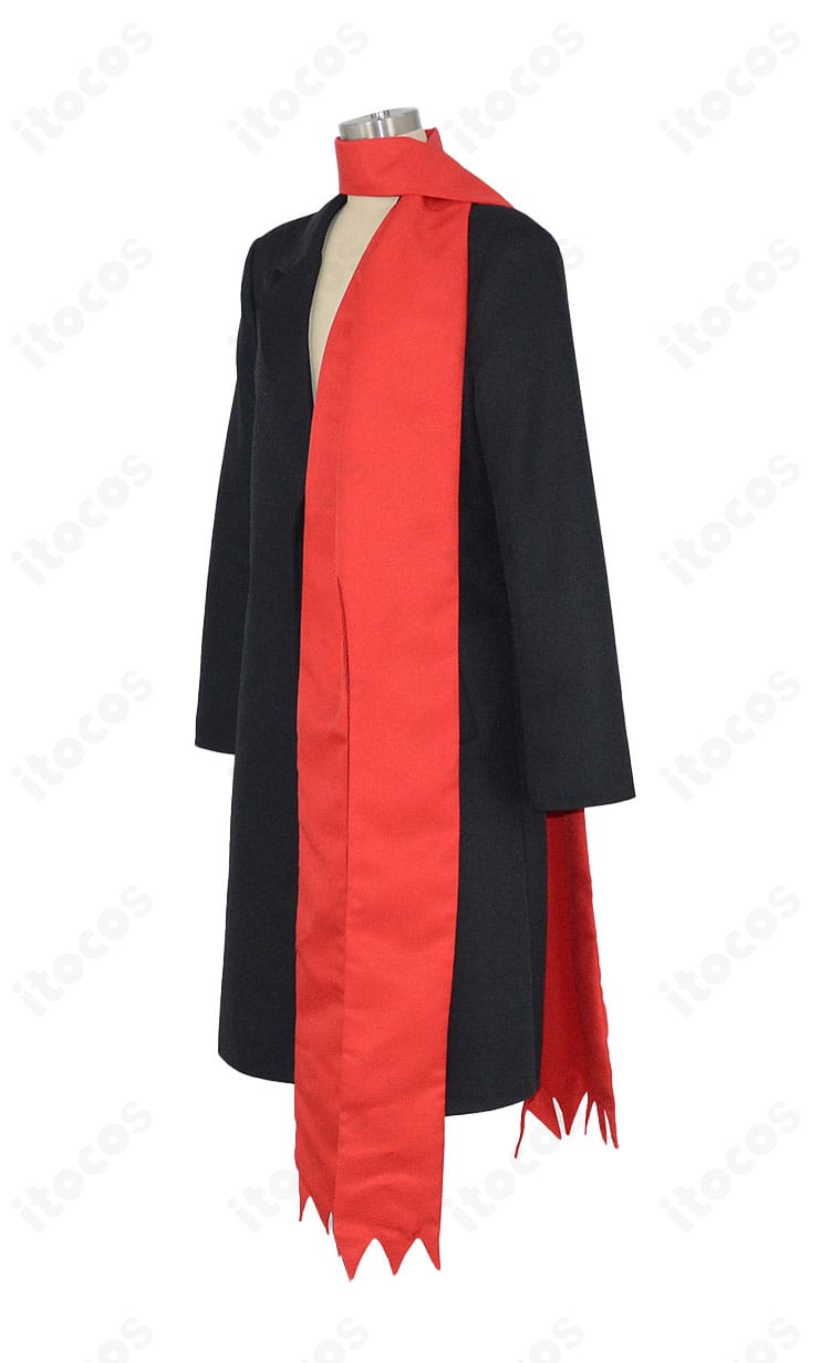 ギルティクラウン 桜満集コスプレ衣装 左側面。コートとベルトのバランス、裾ラインの落ち感を確認できる角度。