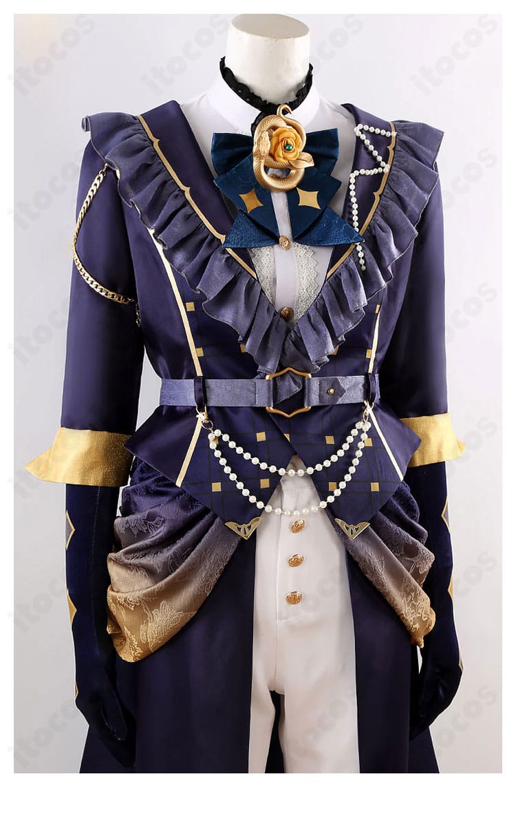 傾慕の華 衣装の装飾アップ。胸飾り・刺繍・チェーンの質感と精密な縫製ディテールが見える。