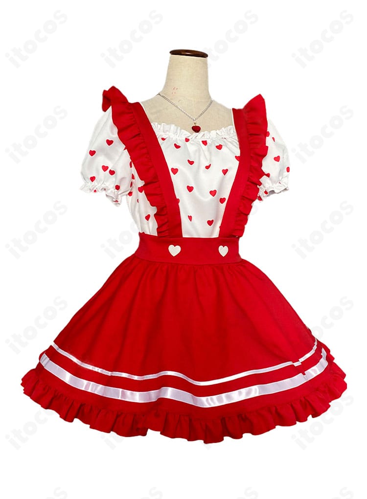 アイカツ！ 星宮いちご Girly REDコスプレの右側面。トップスのラインとスカート装飾の配置が分かる角度。