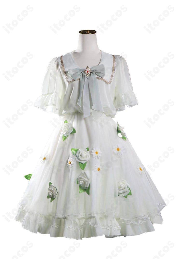 葬送のフリーレン フリーレン白ドレスの正面全体。高品質な白ドレスと精緻な装飾が分かる商品画像