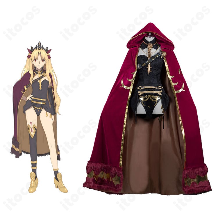 Fate/Grand Order エレシュキガル（ランサー）衣装の全身とコスプレ着用シーン。マントとゴールド装飾を再現した迫力のデザイン